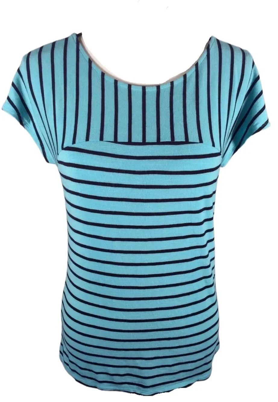 Cynthia Rowley Teal and Black Striped T-Shirt Sz M